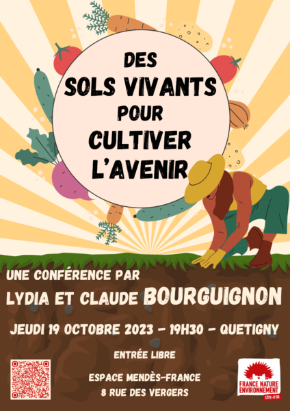 Affiche conférence "Des sols vivants pour cultiver l'avenir" par Lydia et Claude Bourguignon